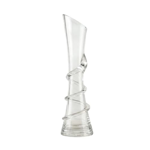 9.7 Inch Spiral Glass Vase with Angled Neck Handblown Minimalist Bud Vase for Modern Home Table Decor