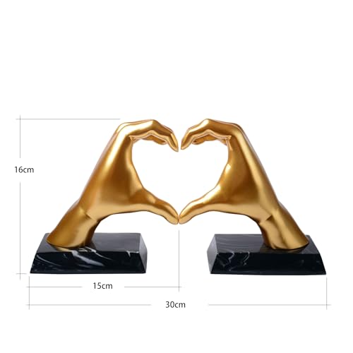 HAUCOZE Decorative Book Ends Heart Hand Statue Sculpture Modern Home Decor Table Centerpiece Gift for Office Bookshelf Gold 12.2 Inch - color: Gold
