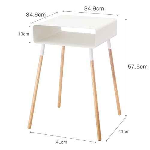 YAMAZAKI Home Plain Side Table with Open Storage Shelf, Rectangular Accent Space Saving Living Room Bedroom Couch End Table - Tall, 23" - Steel + Wood - color: White, size: Tall