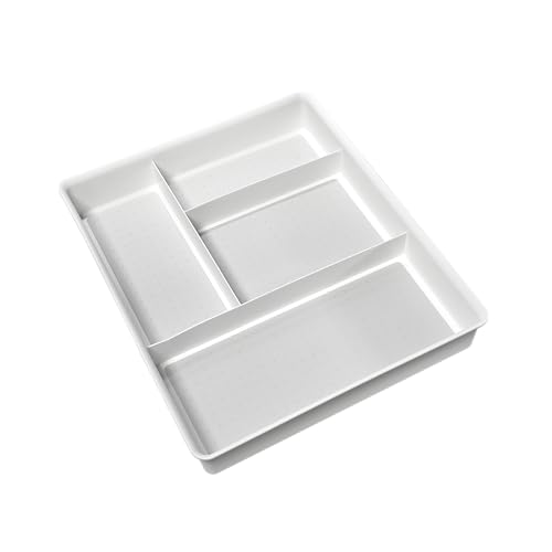 madesmart 4 Compartment Drawer Organizer, Multi Purpose Storage for Utensils, Office Tools, Cords, & Small Household Items, Tech Accessories, Arts & Crafts Supplies, Non Slip Lining, White - color: PremiumWhite