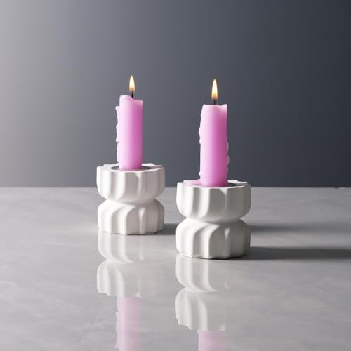 Twizzle Twist Candle Holder, Decorative Candle Holder for Table Display, Romantic Decoration, Unique Home Décor Aesthetic, Housewarming Gift, Height 2.4 inches Set of 2 - Cement