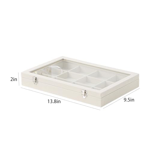 Coward Jewelry Organizer Box, Beige Velvet 12 Grids Bracelet Bangle Necklace Jewelry Display Tray Case with Transparent Glass Lid for Home Drawer Desk or Store Selling Show - color: Beige Velvet, size: 12Grids Box