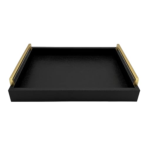 Decorative Coffee Table Tray - Shagreen Faux Leather - Ottoman Tray - Breakfast, Drinks, Liquor Serving Tray - Farmhouse to Modern - Brushed Champagne Gold Handles (Pitch Black) - color: Pitch Black