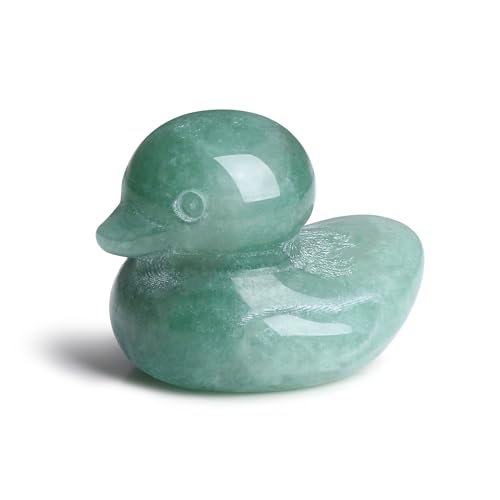 QINJIEJIE Green Aventurine Duck Decor Figurine Crystals Healing Stone Cute Animal Statue Lucky Ducks Gifts Desk Home Decor Energy Reiki Sculpture Stocking Stuffers for Women - color: Green Aventurine