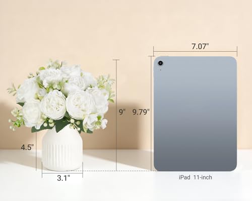 Mkono Fake Flowers in Vase 9 inches Artificial Flower Centerpieces Coffee Table Decorations Silk Flowers Arrangements for Home Desk Shelf Dining Room Kitchen Wedding Decor (White)