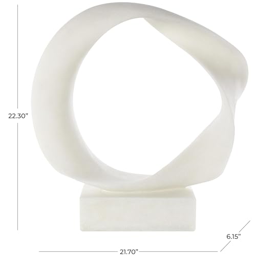 Deco 79 Polystone Abstract Decorative Sculpture Textured Open Wave Home Decor Statue with Elevated Base, Accent Figurine 22" x 6" x 22", White - size: 22" x 6" x 22"