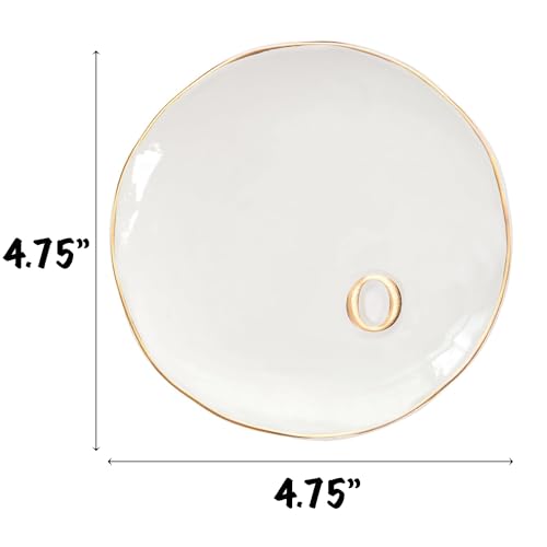 COLLECTIVE HOME - Ceramic Jewelry Tray, Decorative Trinket Dish for Rings Earrings Necklaces Bracelet Watch Keys, Birthday Mother's Day Christmas Gift for Women, 4.75", Glossy (o) - color: O