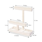 ByKen Multi-Functional 2 Tier Jewelry Holder,Necklace Bracelet Holder with Earrings Rings Tray,Jewelry Organizer Stand for Scrunchie Watches(Beige Velvet)