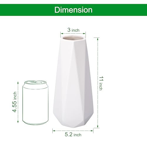 D'vine Dev 11 Inch Snow White Ceramic Vase, Geometric Handmade Craft Flower Vase with Design Box Packaged, VS-GM-SW-11 - color: Snow White, size: 11 Inch