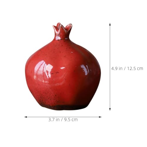 VOSAREA Glazed Ceramic Pomegranates Bud Vase, Pomegranate Home Decor Creative Flower Vase Fake Pomegranate Fruit Table Centerpiece Art Craft Ornament Housewarming Gift B, 12.50X9.50X9.50CM, Red - color: Red