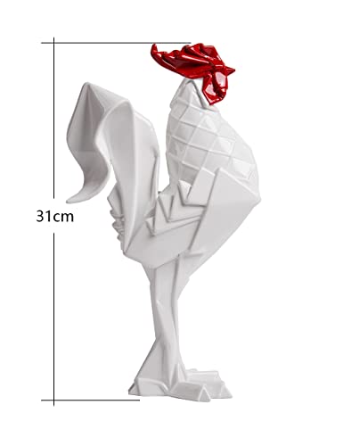 Rooster Sculpture Statue Animal Figurine Modern Decor Art Home Gift for Table Bookshelf Desk Polyresin White 12.2 Inch - color: White