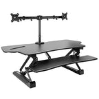 Mount-It! Electric Standing Desk Converter with Dual Monitor Arm, Stand Up Desk Riser X-Large 47.2" Wide, Electric Desk Riser with Mount for 2 Screens (Max 32"), Desktop with Keyboard Tray, USB, Black - size: X-Large 47.2"