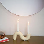 Ceramic Candle Holder, Modern Taper Candlestick Holder for Dining Table, Living Room Coffee Table, Candelabra for 2 Taper Candles - color: Cream
