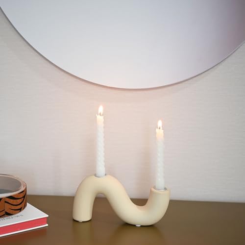 Ceramic Candle Holder, Modern Taper Candlestick Holder for Dining Table, Living Room Coffee Table, Candelabra for 2 Taper Candles - color: Cream