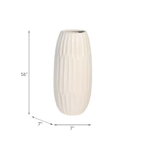 16" Ceramic Design Vase - Contemporary White Decorative Flower Vase for Table Centerpiece or Home or Office Decor Accent - color: White, size: 16" H