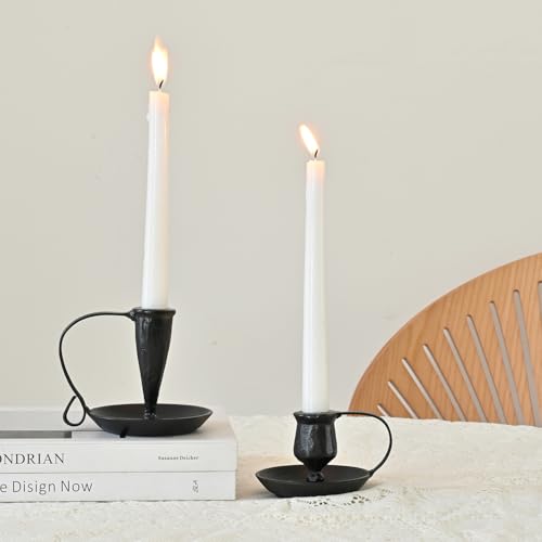 Set of 2 Vintage Candle Holders, Black Candle Sticks Holder Decor, Modern Decorative Tapered Candlestick Holders Centerpiece for Dining Table Centerpiece, Party Decor - color: Black