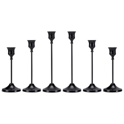 UNICRAFTALE 6Pcs 3 Sizes Candlestick Holders Black Taper Candles Holder for Candlesticks Aluminum Wedding Candlesticks Metal Retro Candles Holders for Christmas Candlelight Dinner 10-16cm