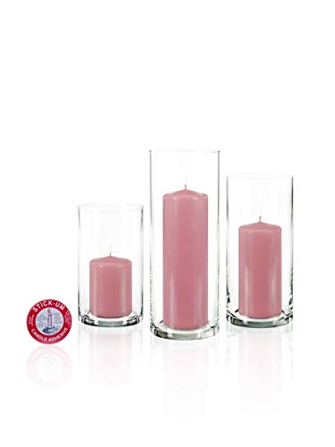 yummi Set of 36 Slim Pillars and Cylinder Vases - Light Rose - color: Light Rose