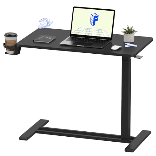 FLEXISPOT H7 Adjustable Overbed Bedside Table with Wheels Pneumatic Mobile Standing Desk Laptop Desk Rolling Computer Cart Movable Overbed Table Hospital Home Use(31.5" W x 17.7" D, Black Large) - color: Black, size: Large