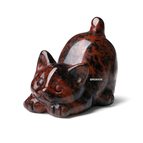 2" Red Obsidian Cat Crystal Statue Carved Room Decor Figurines for Natural Gemstones HomeCarved Healing Crystals Handcrafted Cute Lazy Lucky Sculpture Statue Kitten Gifts for Cat Lovers Women - color: Red-obsidian