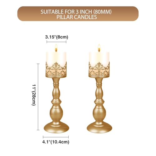 Candle Holders for Pillar Candles Gothic Matte Gold Vintage Tall Candle Holders Set of 2 Decorative Large Table Centerpieces Candle Stand Decor (Matte Gold 2PCS A) - color: Matte Gold 2pcs a