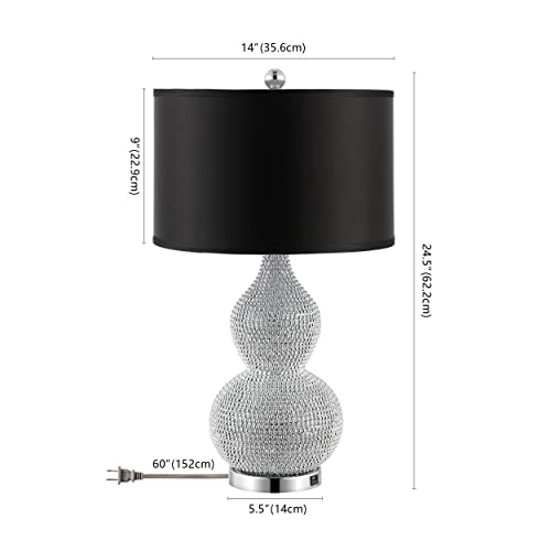 SAFAVIEH Lighting Collection Nicole Silver/Black Shade Beaded 25-inch Table Lamp Set of 2 with USB Charging Port (LED Bulbs Included) - color: Silver - with USB