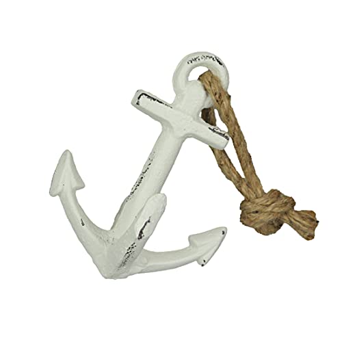 Pair of Timeless Antique White Cast Iron Boat Anchor Bookends - Nautical Home Decor Sculptures for Stylish Bookshelf Accents, 4.5 Inches Long - Maritime Elegance - color: Anchor - White