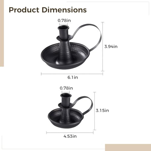 2 Pcs Vintage Tapper Candle Holders, 1 Large and 1 Small Candlestick Holders, Vintage Metal Design with Handles, Ideal for for Home, Halloween and Christmas Decoration