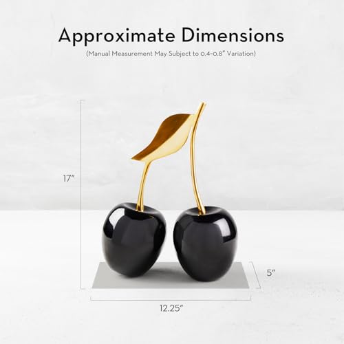 Z Gallerie Gold/Black Oversized Cherries, Elegant Decorative Fruit Sculpture with Metallic Finish, Glamorous Home Accent for Tabletop and Shelf Display
