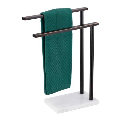 Stand Towel Holder for Bathroom Vanity Countertop 2-Tier Towel Racks Freestanding with Thicken Marble Base, Oil Rubbed Bronze Stainless Steel AN7003ORB - color: Oil Rubbed Bronze, size: 2-Bar