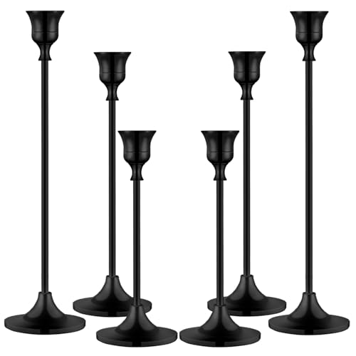 Metal Candle Holders for Candlesticks Taper Candlestick Holders Set Vintage Decorative Centerpiece Candelabra Tall Candle Stands (Matt Black, 2 Sets (6 pcs)) - color: Matt Black, size: 2 Sets (6 pcs)