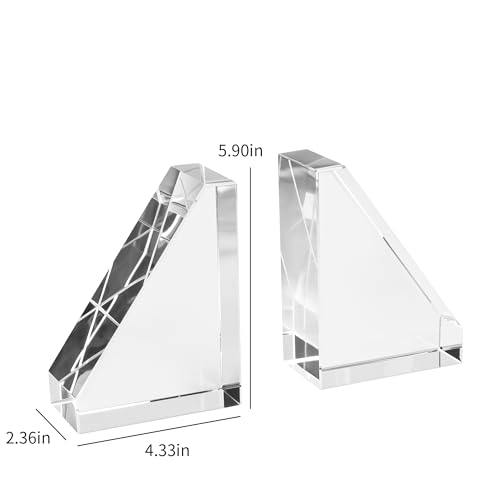 Decorative Bookends for Heavy Books, Set of 2, Modern Book Holders Stopper for Shelves, Bookshelf, Bookcase, Office Desk, Home Decor, Clear