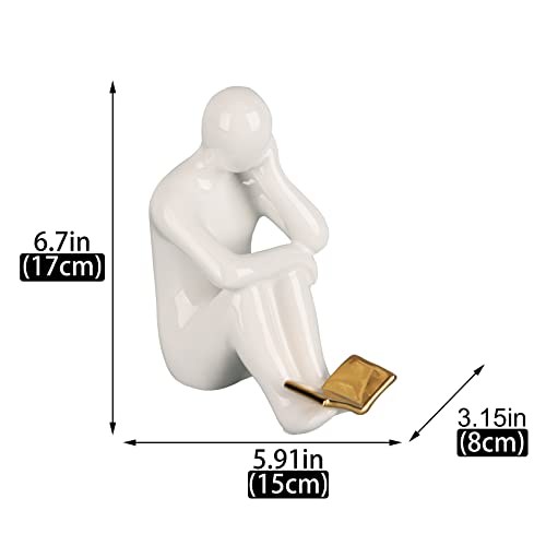 XINGYAN Elegant Ceramic Bookends - Black & White Reading Statues with Gold Accents - Sophisticated Decor for Shelves and Home(Gold Book)
