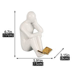 XINGYAN Elegant Ceramic Bookends - Black & White Reading Statues with Gold Accents - Sophisticated Decor for Shelves and Home(Gold Book)