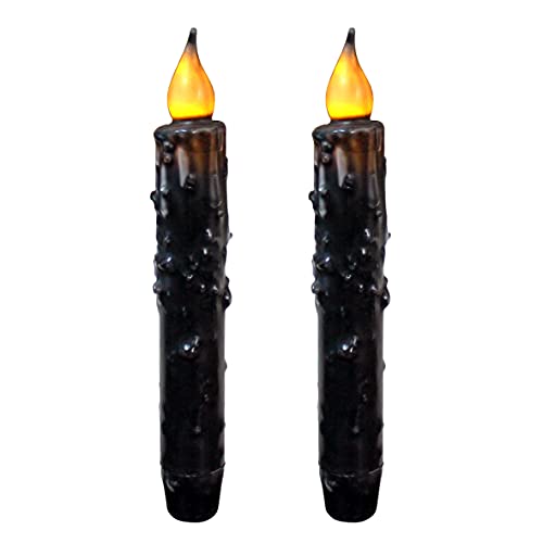 CVHOMEDECO. Real Wax Hand Dipped Battery Operated LED Timer Taper Candles Country Primitive Flameless Lights Décor, 6-3/4 Inch, Matt Black, 2 PCS in a Package - color: Matt Black 2 Pcs