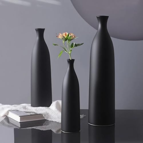 12.6 Inch Matte Black Ceramic Flower Vase, Minimalist Decorative Modern for Pampas Grass, Table, Bookshelf, Mantel, Entryway - color: Black, size: Medium