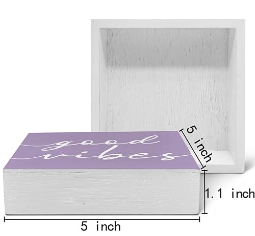 SRADMO Botanical Eucalyptus Leaves Wood Box Sign Desk Decor, Rustic Eucalyptus Leaves Wooden Block Box Sign Decoration For Home Office Shelf Table Decor (Purple) - color: light purple, size: 5″×5″