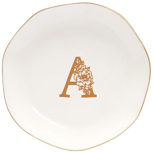 Ceramic Jewelry Tray Initial Ring Dish Personalized A-Monogrammed Engagement Wedding Gifts,Decorative Jewelry Holder for Friends,Sister,Birthday Mother's Day Christmas for Women,Ceramic White - style: A