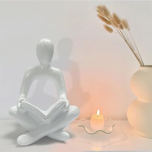 Abstract Sculpture Thinker Statue - Modern Aesthetic Home Decor for Living Room, Office Desk, Bookshelf Decor - Minimalist Art Figurine for Shelf Decorations - Gift Idea for Birthday (White Book) - color: White Book