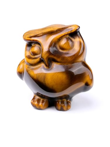 Jovivi Crystal Owl Decor Tiger Eye Healing Stone Crystal Pocket Owls Figurine Statue Hand Carved Polished Natural Gemstone Sculpture Home Office Desk Meditation Gift - color: Tiger Eye