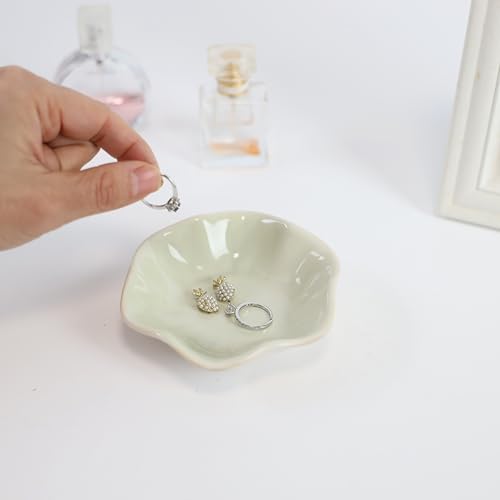 Green Lotus Leaf Shape Ring Jewelry Dish Holder,Small Trinket Jewelry Tray,Decorative Jewelry Plate Bowl,Key Bowl,Mothers Day Birthday Engegament Gifts for Women Mom Friends,Ceramic - color: Lotus Green
