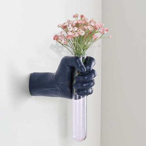 Blue Wall Sculpture,Wall Art Bedoroom,Hand Vase,Funky Flower Vase Decorations,Unique Wall Statue,Home Decor Art - color: Blue