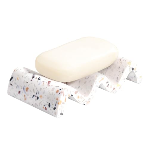 Luxspire Soap Dish, Marble Soap Dish, Self-draining Tray, Soap Holder Saver for Shower, Bathroom, Sink, Kitchen and Countertop - Terrazzo - color: Terrazzo, size: 1 PC