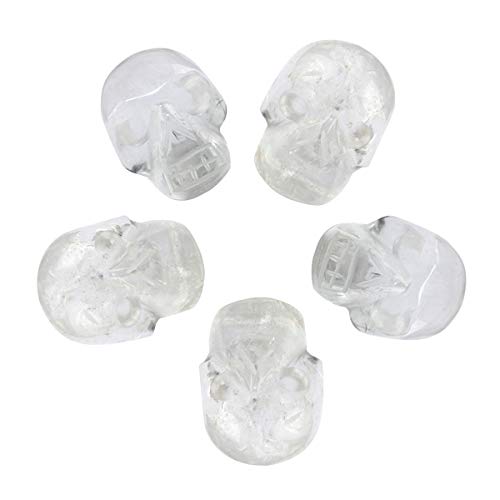 mookaitedecor 1 Inch Rock Quartz Crystal Skull Sculpture Set of 5, Hand Carved Gemstone Statue Figurine Collectible Healing Reiki - color: Clear