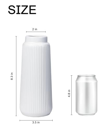 White Ceramic Vase, 8 Inch Conical Flower Vase with Narrow Mouth for Pampas Grass, Modern Tapered Decorative Vase for Home Decor, Living Room Table, Shelf - color: White03