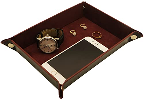 Valet Organizer - Catchall Tray for Jewelry, Wallets, Watches, Keys, Coins, Phones, Glasses - Perfect for Nightstand, Desk, Entryway - color: Brown 1