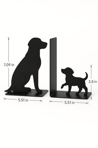Dog Bookends, Black Metal Book Ends for Shelves, Sitting & Walking Dog Silhouette Set, Heavy-Duty 0.08" Thick Steel Book Holder for Home Office, Decorative Gift for Dog Lovers - color: Black Dog
