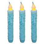 CVHOMEDECO. Real Wax Hand Dipped Battery Operated LED Timer Taper Candles Rustic Primitive Flameless Lights Decor, 6-3/4 Inch, Teal, 3 PCS in a Package - color: Teal 3 Pcs