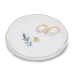 Personalized Ceramic Ring Dish, Initial Jewelry Tray for Rings, Earrings, Necklaces & Bracelets, Gift for Engagements, Birthdays, Holidays, Mom, Sister, Bridesmaid, Bride-to-Be, 4" Ring Plate - color: B