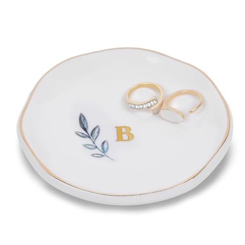 Personalized Ceramic Ring Dish, Initial Jewelry Tray for Rings, Earrings, Necklaces & Bracelets, Gift for Engagements, Birthdays, Holidays, Mom, Sister, Bridesmaid, Bride-to-Be, 4" Ring Plate - color: B